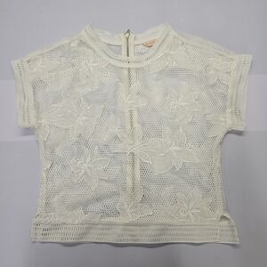 Mind Bridge White Floral Mesh Embroidered Short Sleeve Top MPBL-321K Small